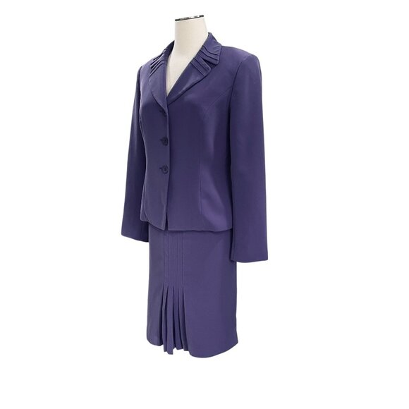 Purple NYP Skirt Suit Womens 8 Business Church Modest Pleated Blazer Lined Set - Picture 8 of 11